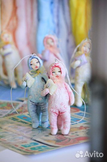 Ватная ёлочная игрушка ручной работы