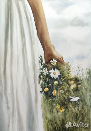 Картина акварелью Полевые цветы