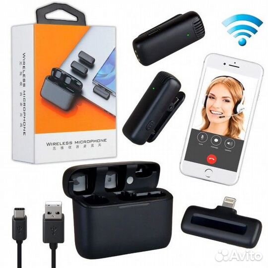 Микрофон прищепка петличный беспроводной комплект
