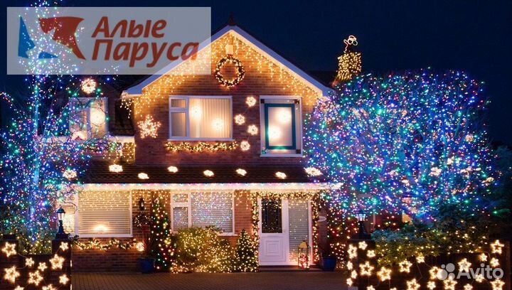 Украшение домов гирляндами