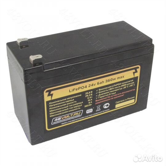 Аккумулятор lifepo4 24v6ah 360w max пластик