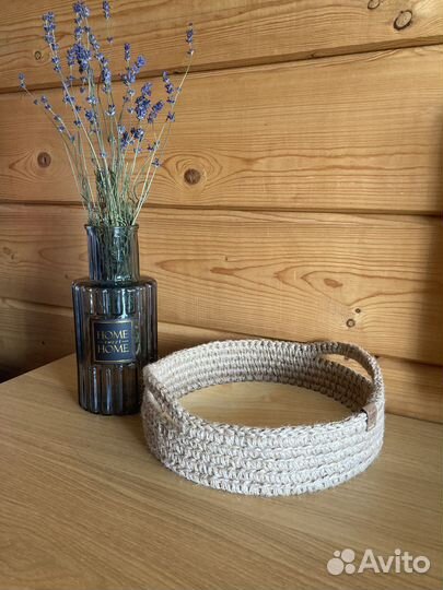 Корзинка вязаная из джута с ручками