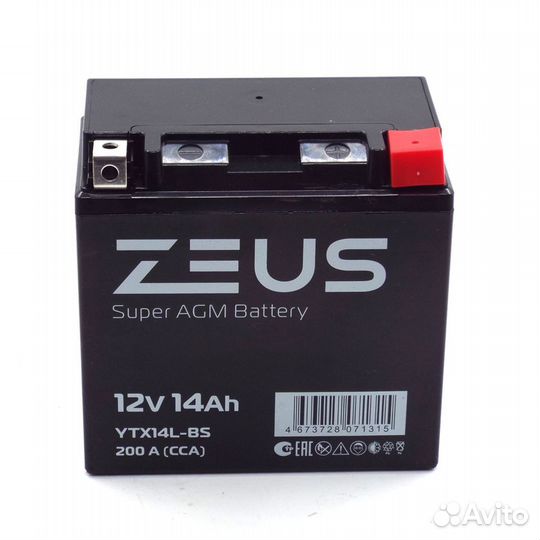 Аккумулятор zeus super AGM 14 Ач п.п. (YTX14-BS)