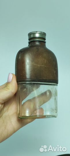 Фляга олово 200 ml олово кожа стекло Англия, нач