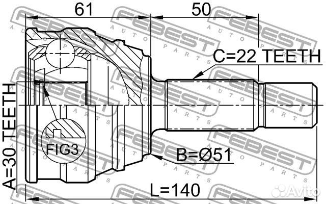 Шрус наружный 30x51x22