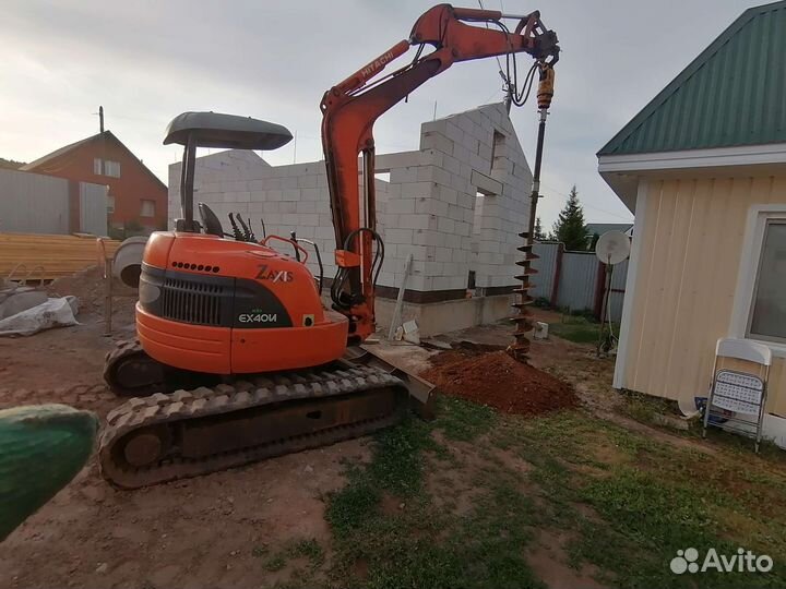 Услуги мини экскаватора, ямобур, винтовые сваи