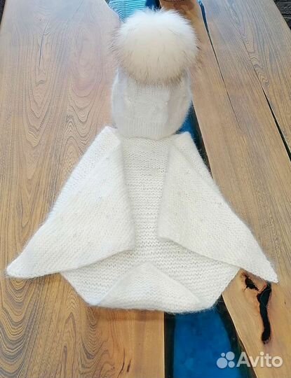 Шапка с косыночкой из пуха норки