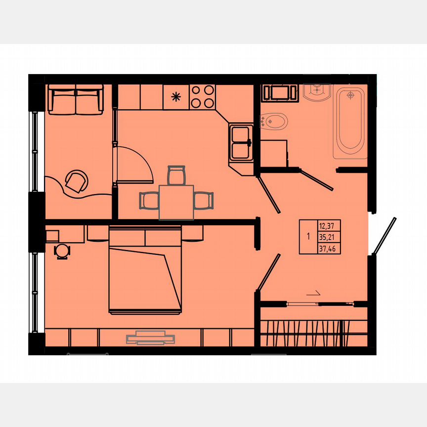1-к. квартира, 37,6 м², 8/8 эт.