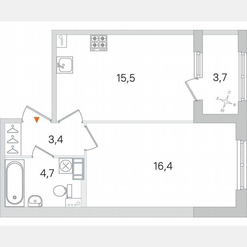 1-к. квартира, 41,9 м², 4/4 эт.