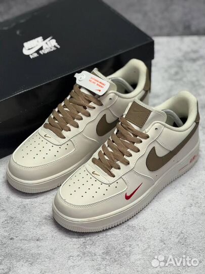 Кроссовки Nike Air Force 1 White Brown (Арт.59613)