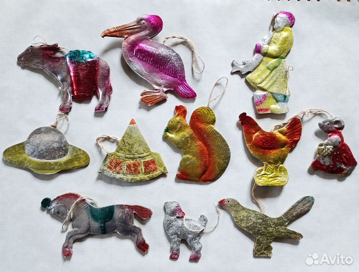 Елочные игрушки СССР, картонаж и ватные