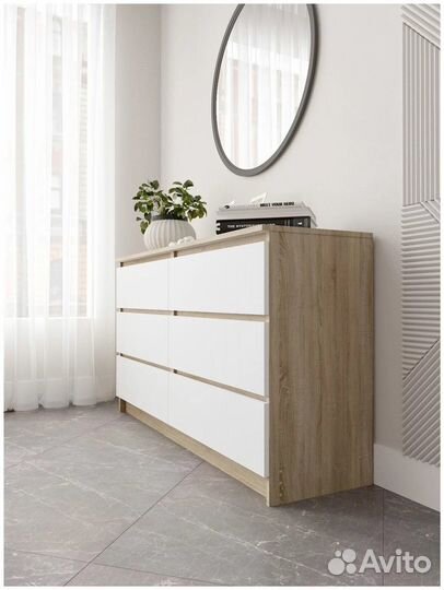 Комод Мори 1380 6 ящиков Сонома/Белый