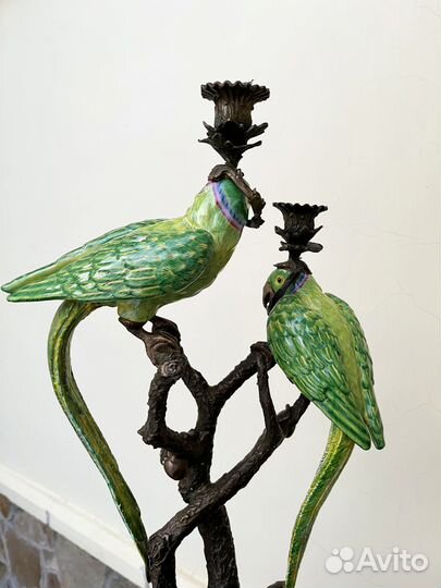 Подсвечник с попугаями (бронза и фарфор) 63 см