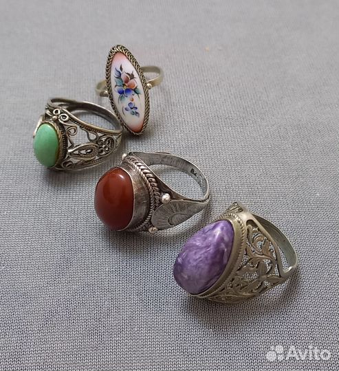 Кольца СССР(чароит, сердолик,бирюза)