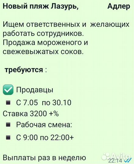 Продавец на сезон