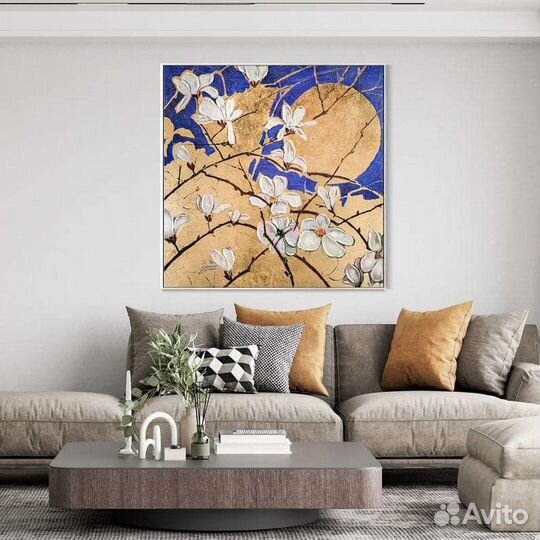 Оригинальная картина маслом цветы под луной