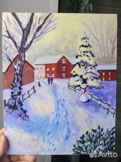 Картина пейзаж зимний вечер