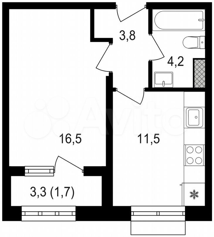 1-к. квартира, 38,1 м², 12/20 эт.