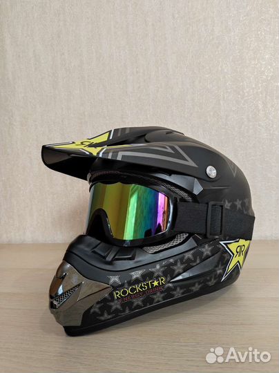 Кроссовый мото шлем (в комплекте Очки, перчатки)