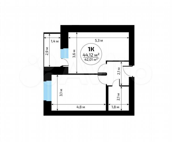 1-к. квартира, 42 м², 3/16 эт.