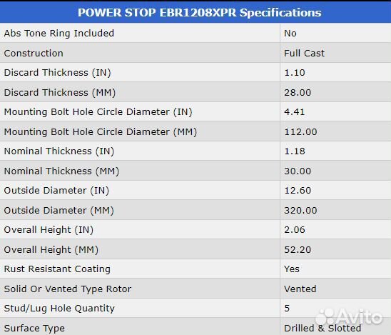 Передний тормозной диск PowerStop на Audi 320x30