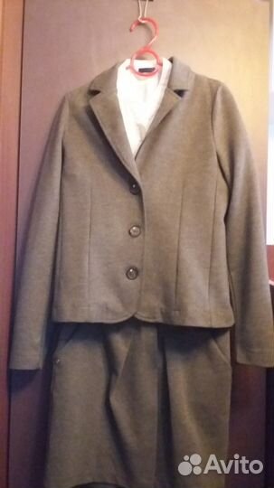 Пиджак+юбка+рубашка, серый, (1 класс) для девочки