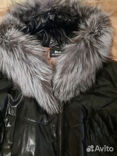 Кожаное пальто с капюшоном б/у