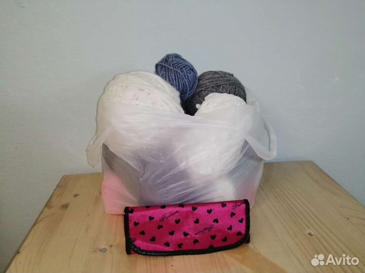 Пряжа для вязания пакетом+ набор крючков