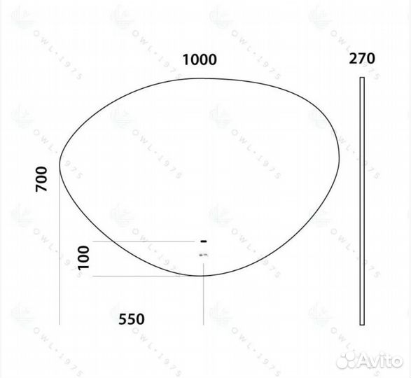 Зеркало с подсветкой ассиметричное камень