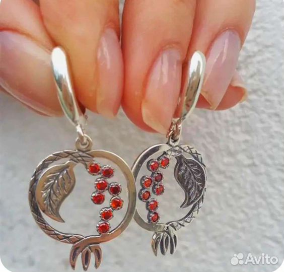Серьги Гранат, цвет серебро