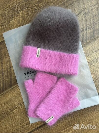 Комплект шапка ангора новый