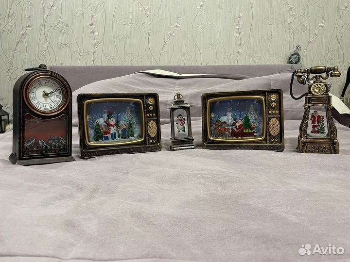 Навогодний светильник фонарь/часы с камином