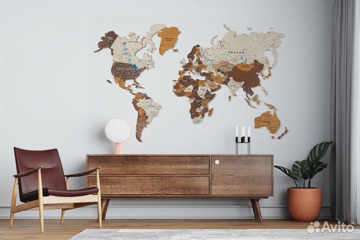 Деревянная карта мира на стену ga-den