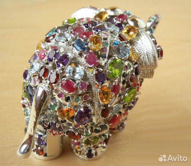 Фигурка Слон Серебро 925 изумруд рубин топаз