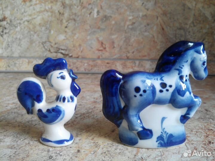 Керамический петушок и лошадка, статуэтка фигурка