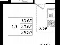 Квартира-студия, 25,2 м², 10/10 эт.