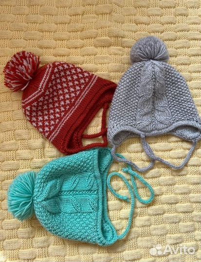 Детские шапочки двойные на размер от 3 месяцев