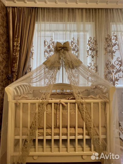 Кровать детская с балдахином,бортиками,матрасом