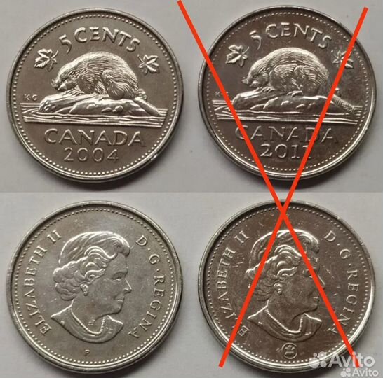 Канада 2 доллара 1996, 1, 5, 10 центов 2001-2009