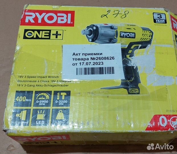 Б/у, нет переходника.Ударный гайковерт Ryobi ONE+