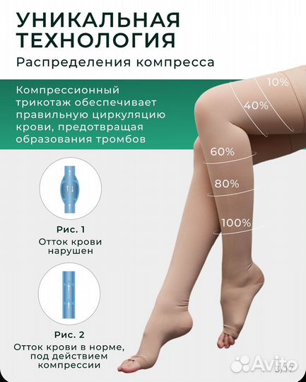 Компрессионные чулки 2 класс пара бежевые