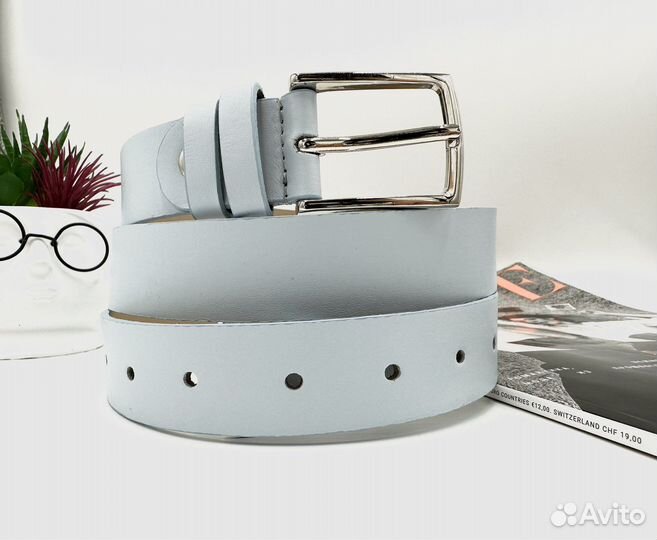Ремень женский натуральная кожа голубой. Тренд