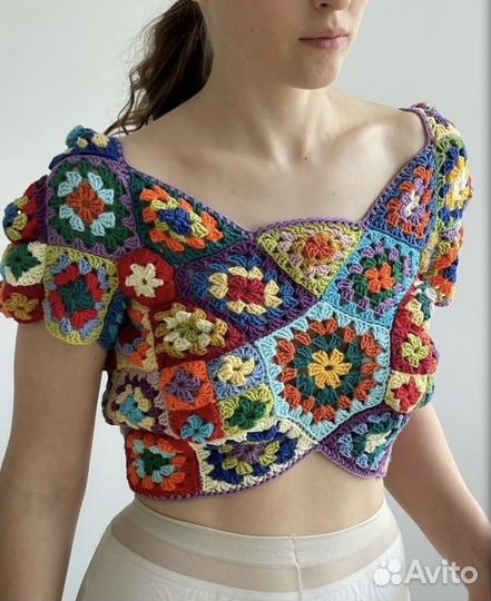 Вязаный летний топ из квадратов Pinterest