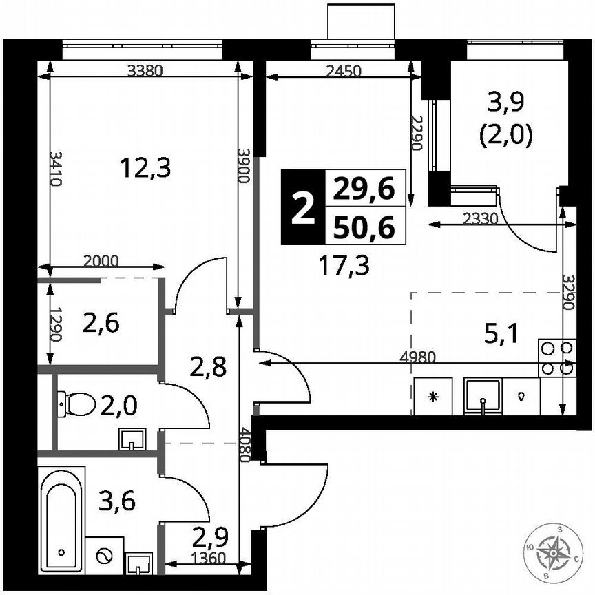 1-к. квартира, 50,6 м², 15/16 эт.
