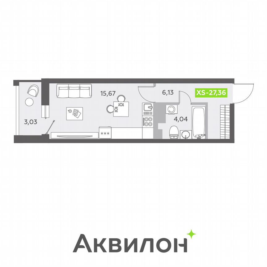 Квартира-студия, 27,4 м², 13/13 эт.