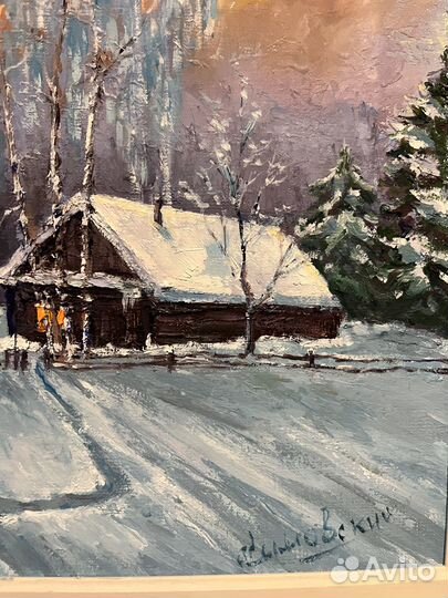 Картина маслом зимний пейзаж
