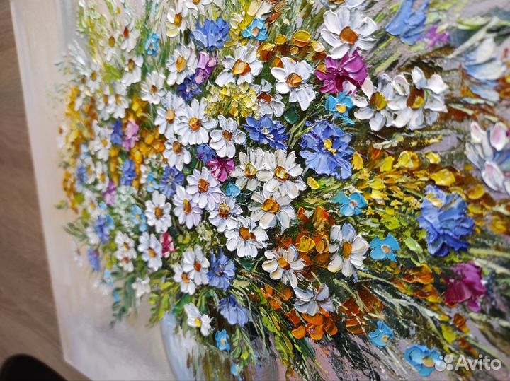 Бронь Картина маслом Букет полевых цветов
