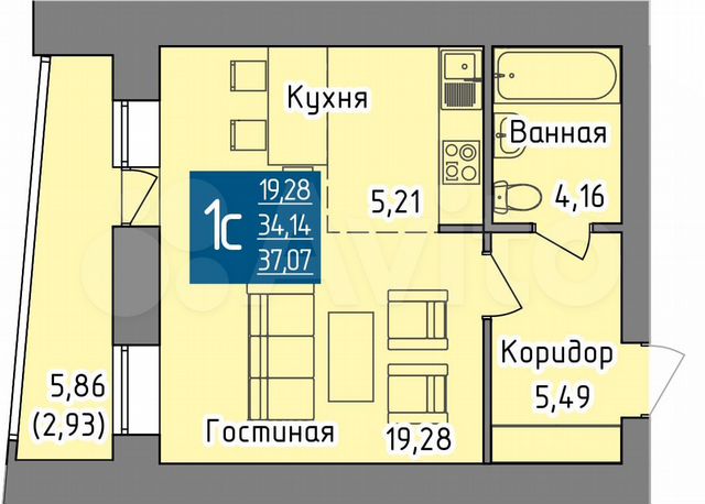 1-к. квартира, 37,1 м², 8/19 эт.