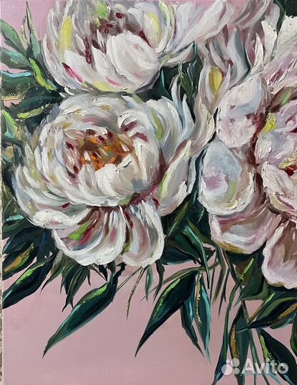 Пионы картина маслом интерьерная живопись