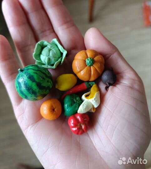 Игрушечные овощи фрукты 12 шт из полимерной глины